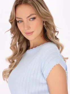 Faina Damen T-Shirt in hellblau - Ausschnitt: Rundhals