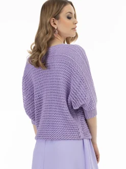 Faina Damen Weitmaschiger Strickpullover in flieder