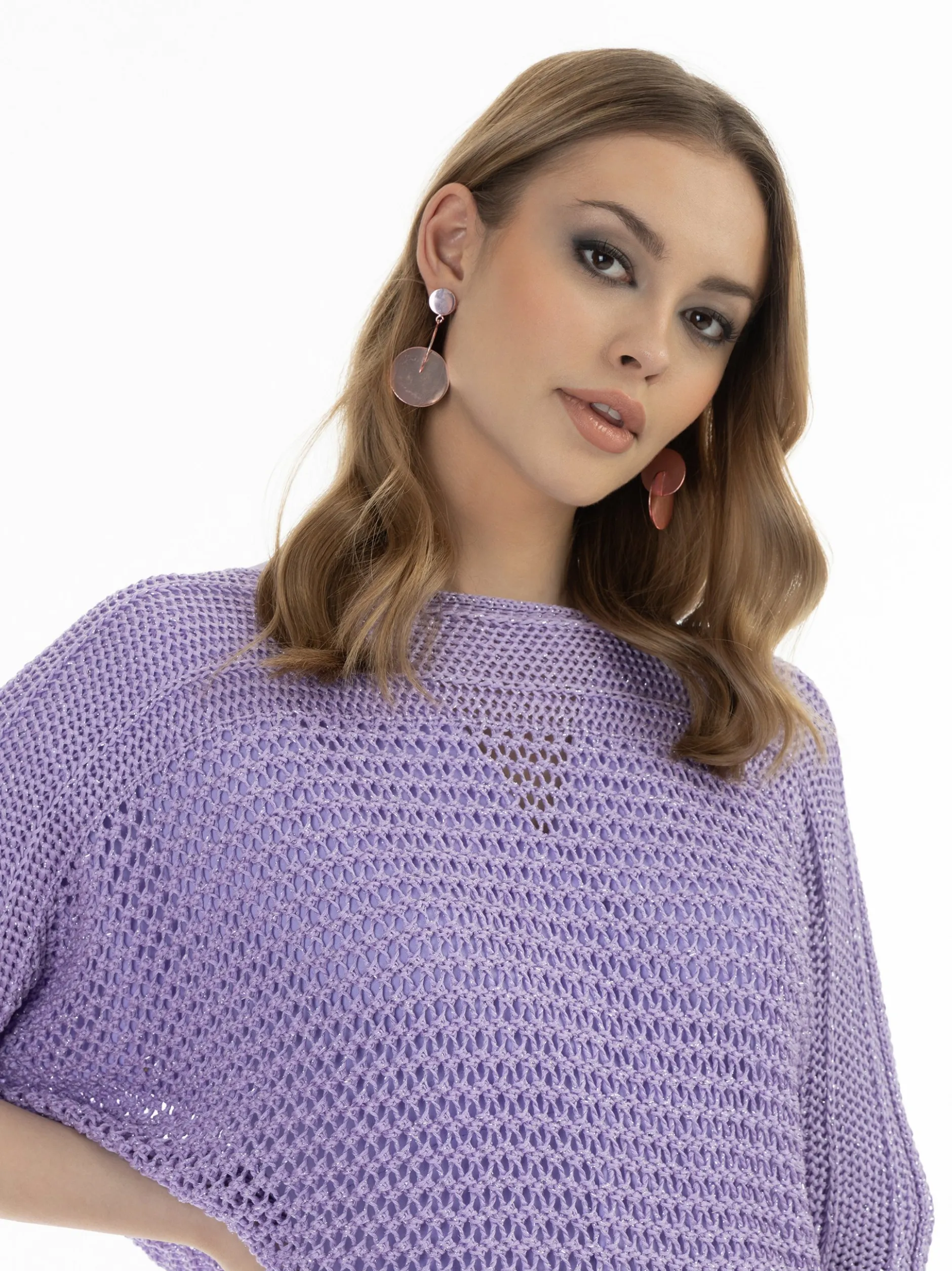 Faina Damen Weitmaschiger Strickpullover in flieder