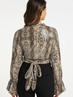 Faina Damen Wickelbluse mit Pailletten in beige