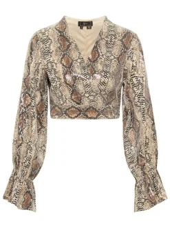 Faina Damen Wickelbluse mit Pailletten in beige