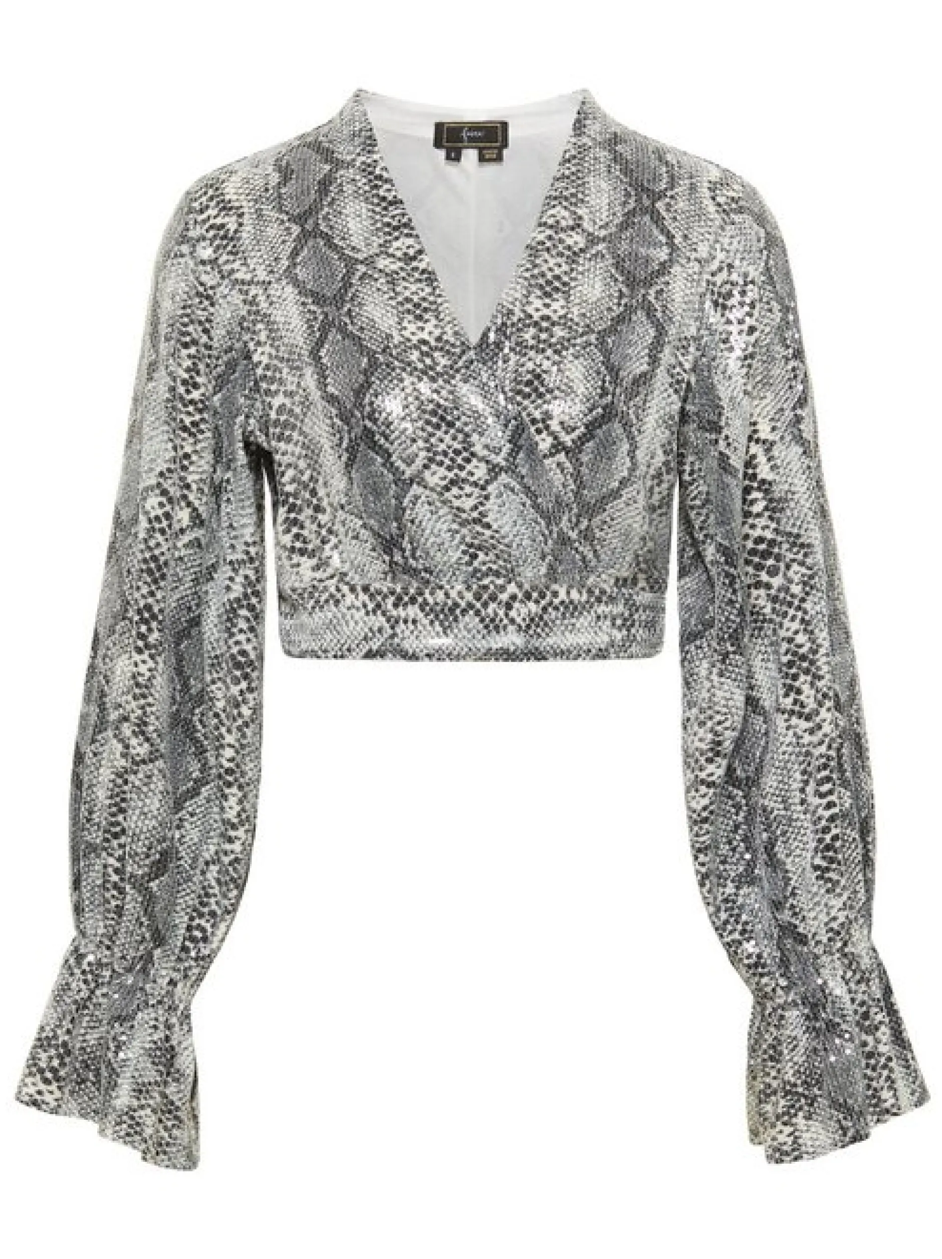 Faina Damen Wickelbluse mit Pailletten in grau