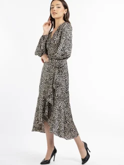 Faina Damen Wickelkleid in schwarz - Länge: mittel