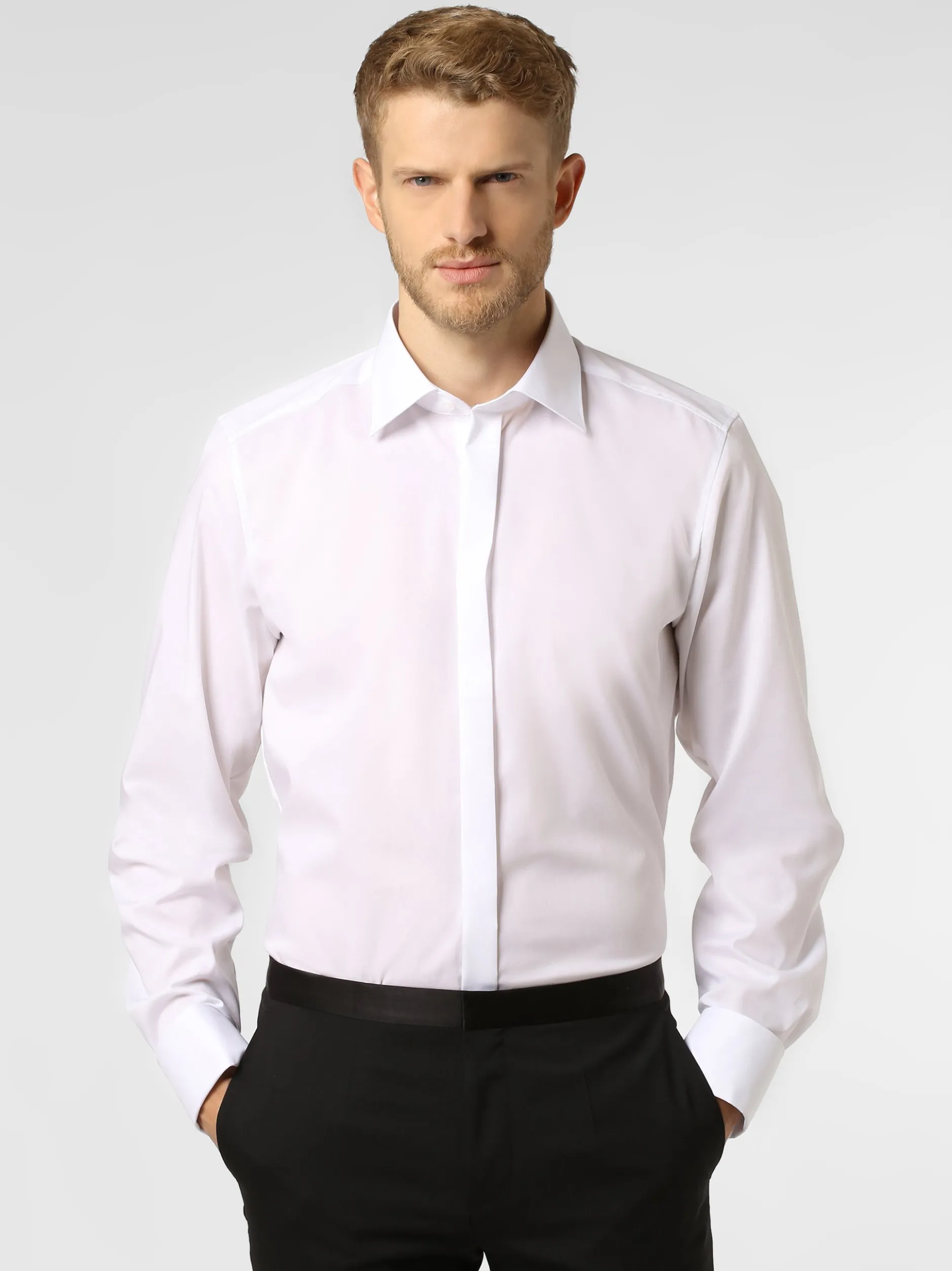 Finshley & Harding Herren Hemd mit Umschlagmanschetten in weiß