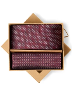 Finshley & Harding London Herren Krawatte und Einstecktuch in bordeaux blau