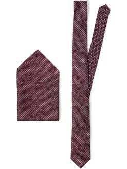 Finshley & Harding London Herren Krawatte und Einstecktuch in bordeaux blau