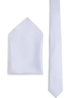Finshley & Harding London Herren Krawatte und Einstecktuch aus Seide in hellblau silber