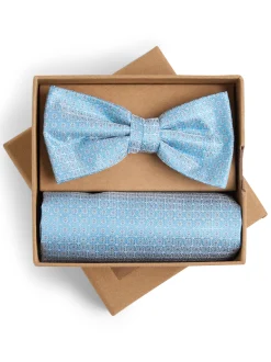 Finshley & Harding London Herren Fliege und Einstecktuch aus Seide in hellblau silber