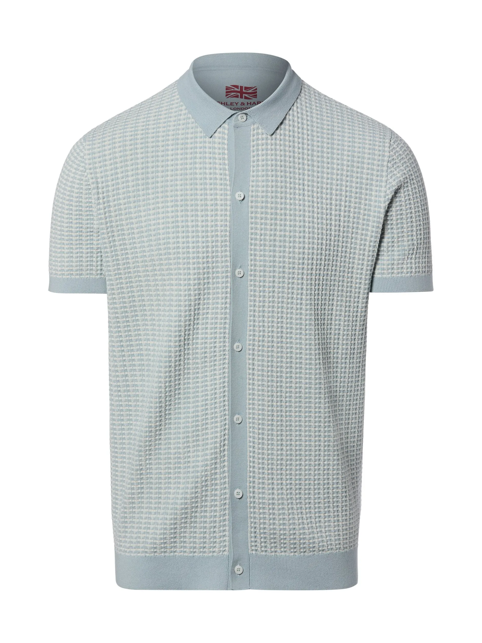 Finshley & Harding London Herren Strick-Poloshirt in hellblau weiß