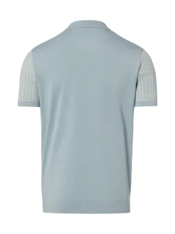 Finshley & Harding London Herren Strick-Poloshirt in hellblau weiß