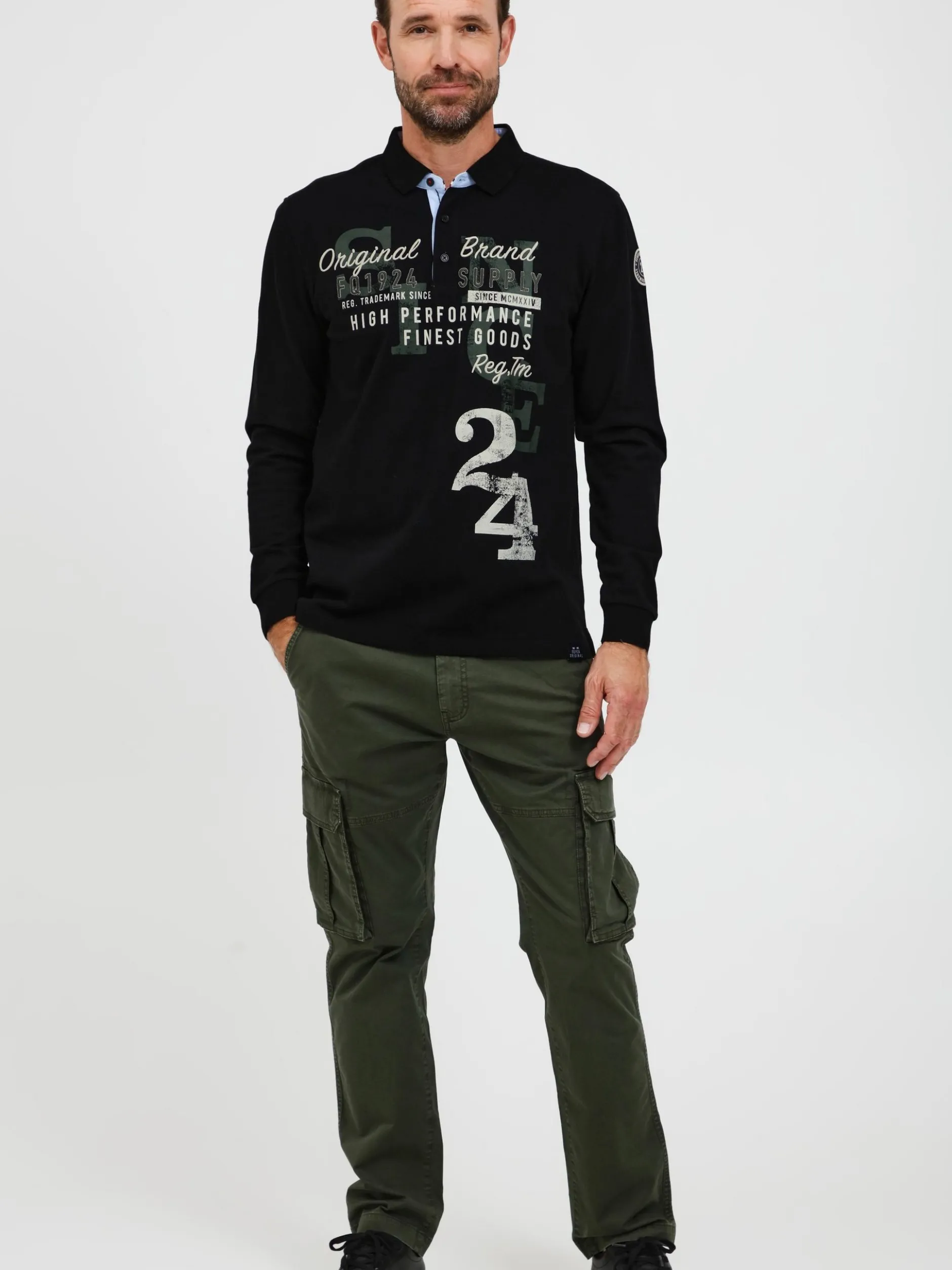 FQ1924 Herren Langarm-Poloshirt - FQRagnvald in schwarz