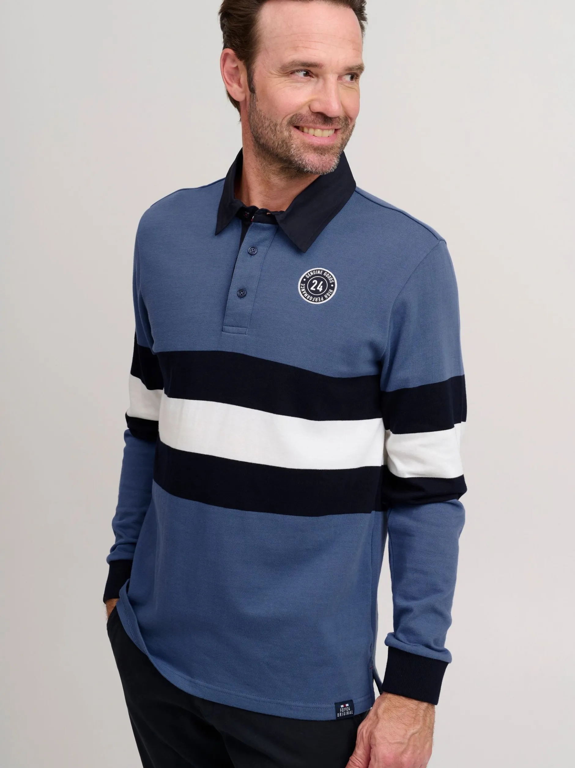 FQ1924 Herren Langarm-Poloshirt - FQMikkael in blau