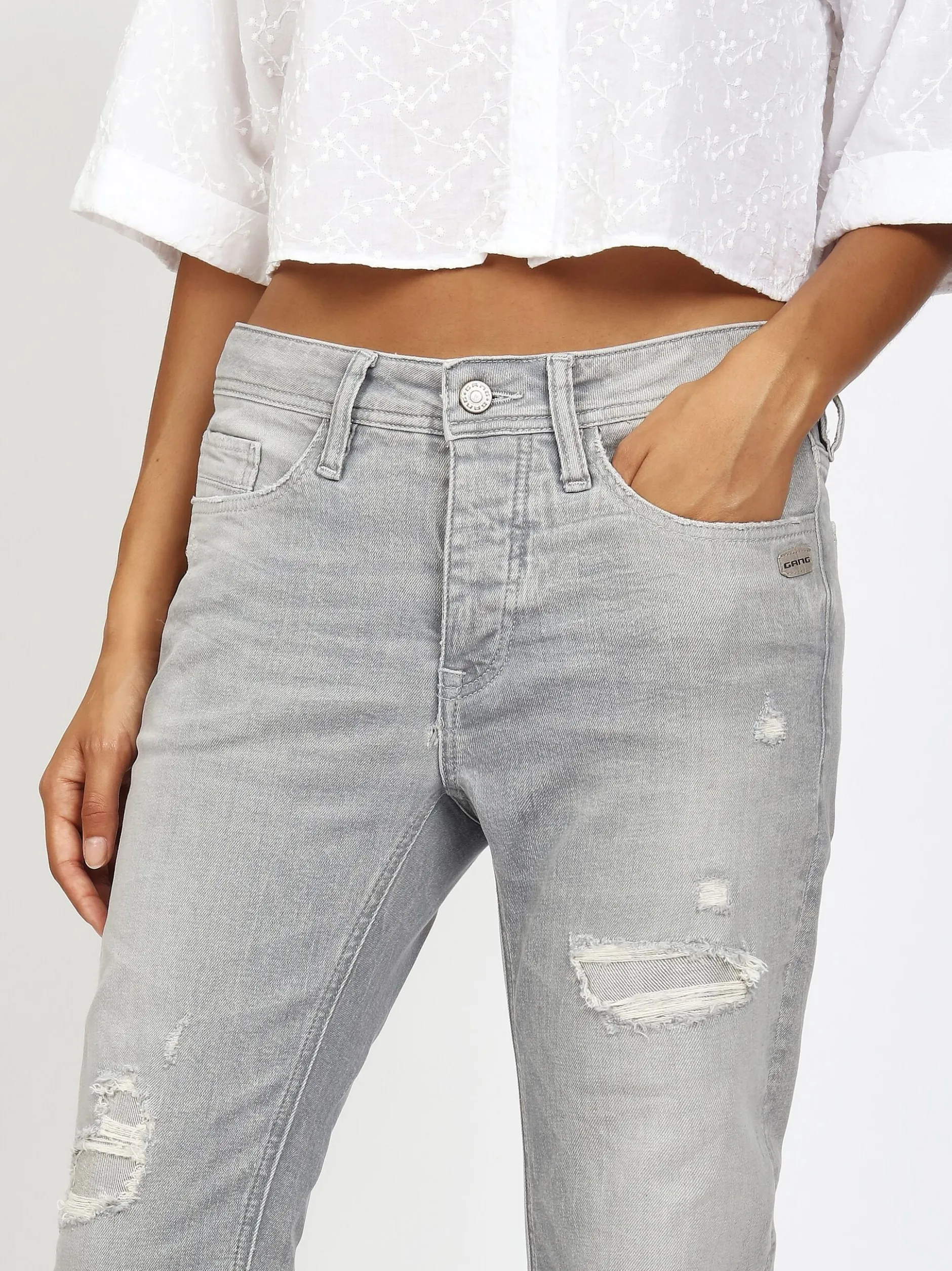 GANG Damen Jeans - 94NICA CROPPED in grau