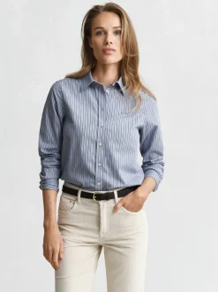 Gant Damen Bluse in blau ecru - Ausschnitt: Kent