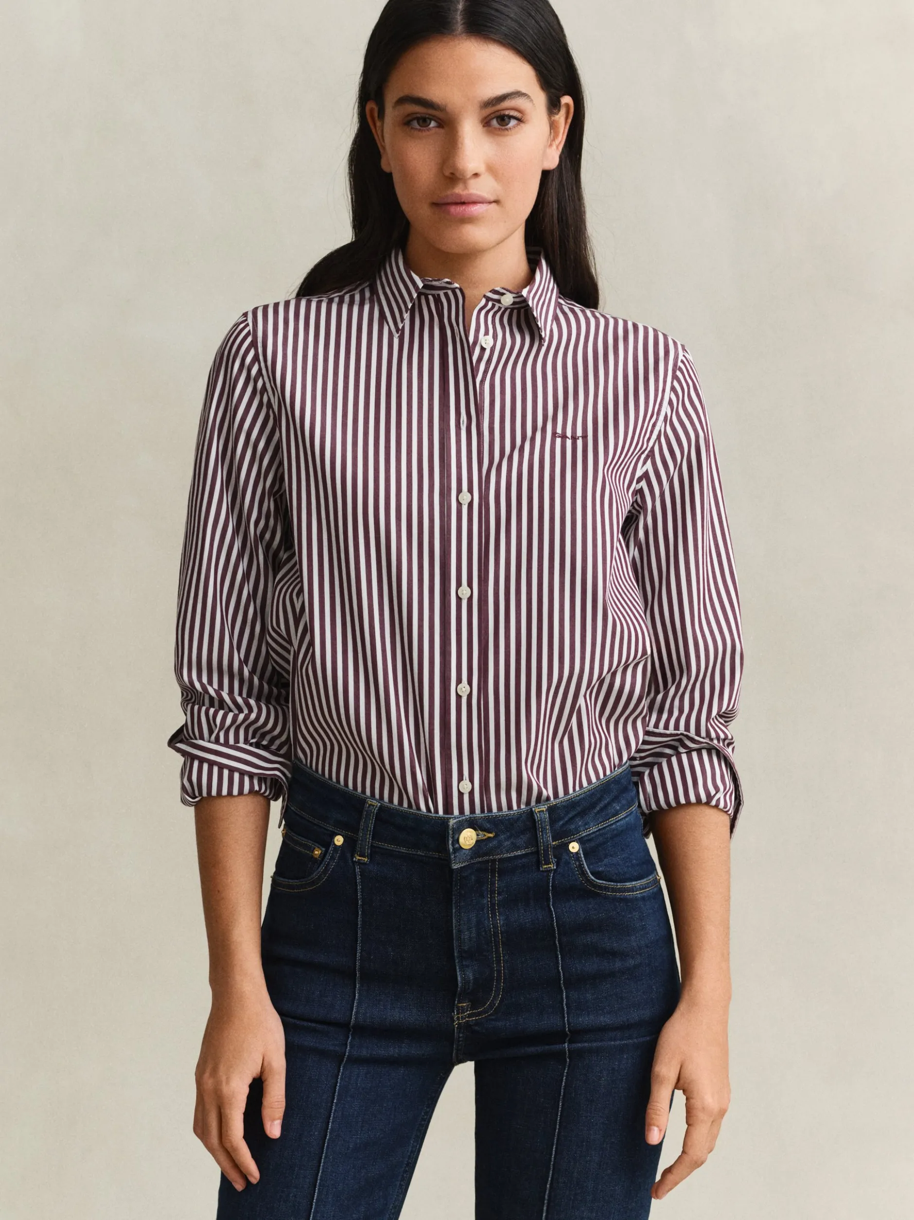 Gant Damen Hemdbluse in aubergine weiß - Ärmel: langarm