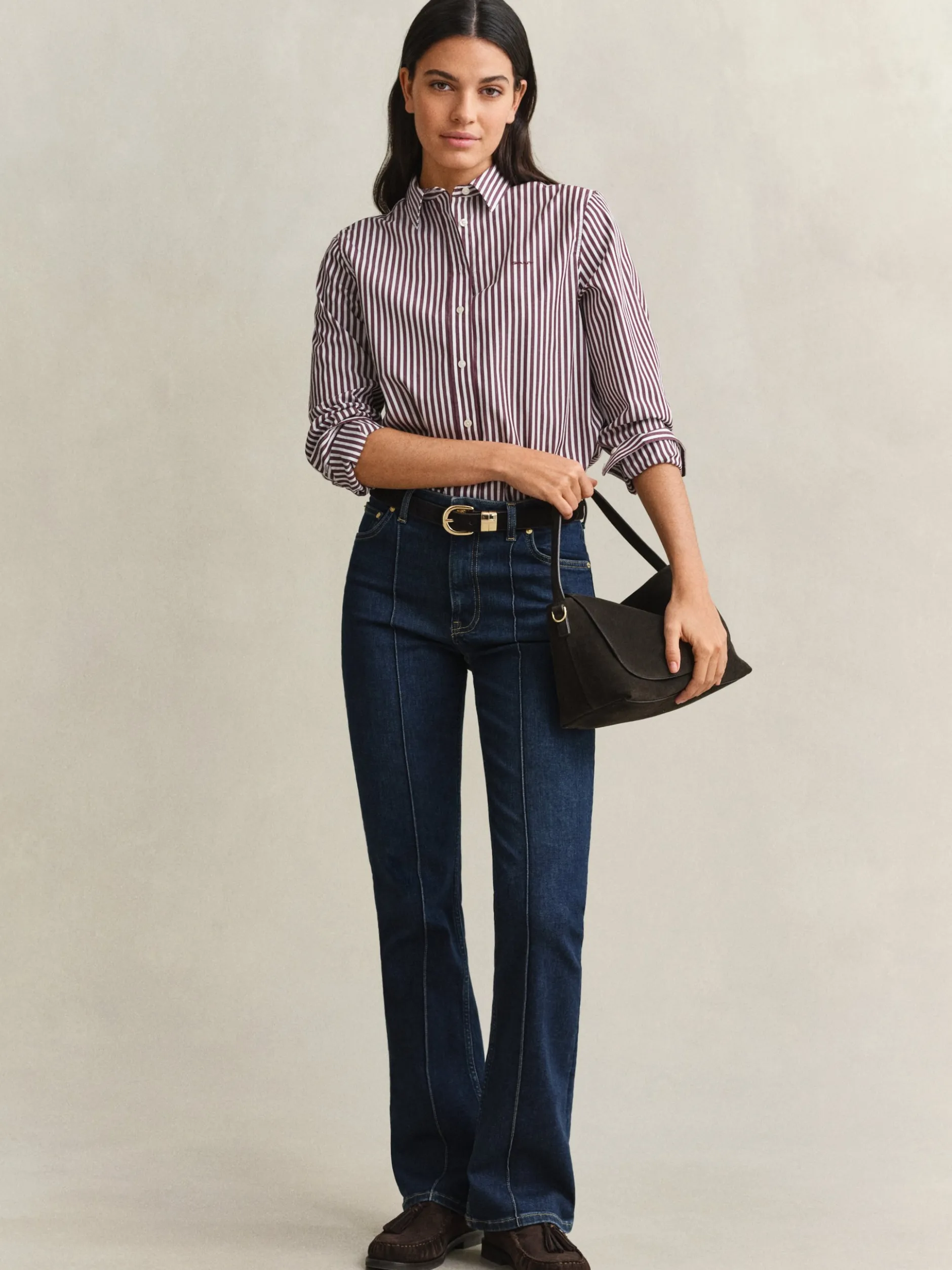 Gant Damen Hemdbluse in aubergine weiß - Ärmel: langarm