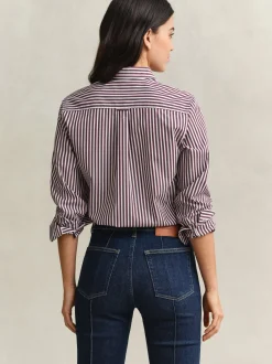 Gant Damen Hemdbluse in aubergine weiß - Ärmel: langarm
