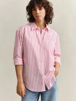 Gant Damen Hemdbluse in fuchsia weiß - Ärmel: langarm