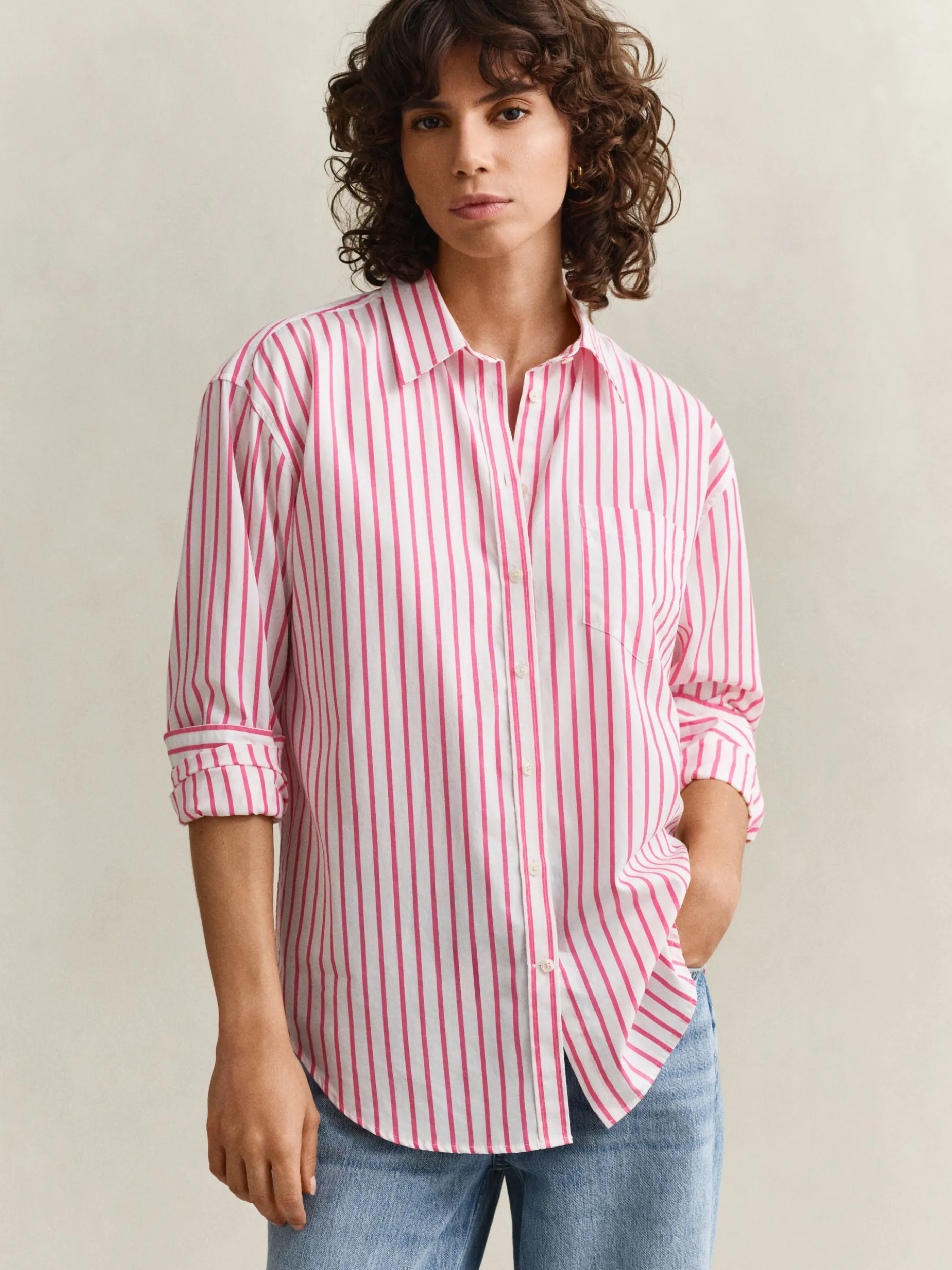 Gant Damen Hemdbluse in fuchsia weiß - Ärmel: langarm
