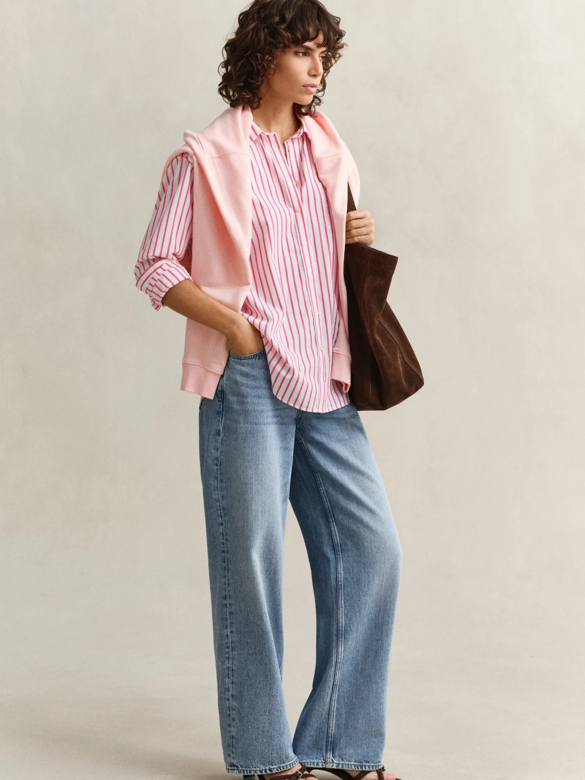 Gant Damen Hemdbluse in fuchsia weiß - Ärmel: langarm