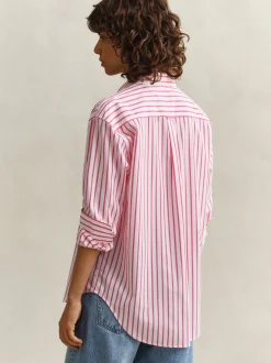 Gant Damen Hemdbluse in fuchsia weiß - Ärmel: langarm
