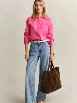 Gant Damen Leinenbluse in pink - Ärmel: langarm