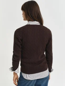 Gant Damen Strickjacke in schoko - Ausschnitt: Rundhals