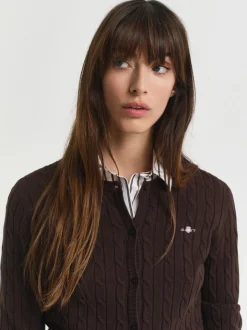 Gant Damen Strickjacke in schoko - Ausschnitt: Rundhals