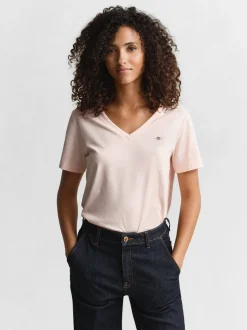 Gant Damen T-Shirt in aprikot - Ausschnitt: V-Ausschnitt
