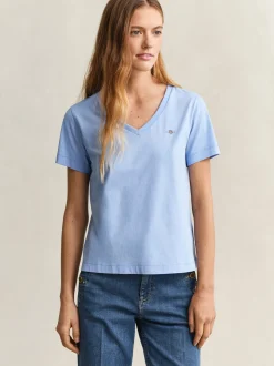 Gant Damen T-Shirt in hellblau - Ärmel: kurzarm