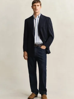 Gant Herren Kurzarmhemd mit Leinen in indigo weiß