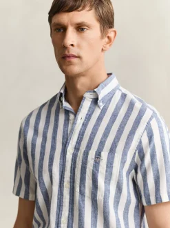Gant Herren Kurzarmhemd mit Leinen in indigo weiß