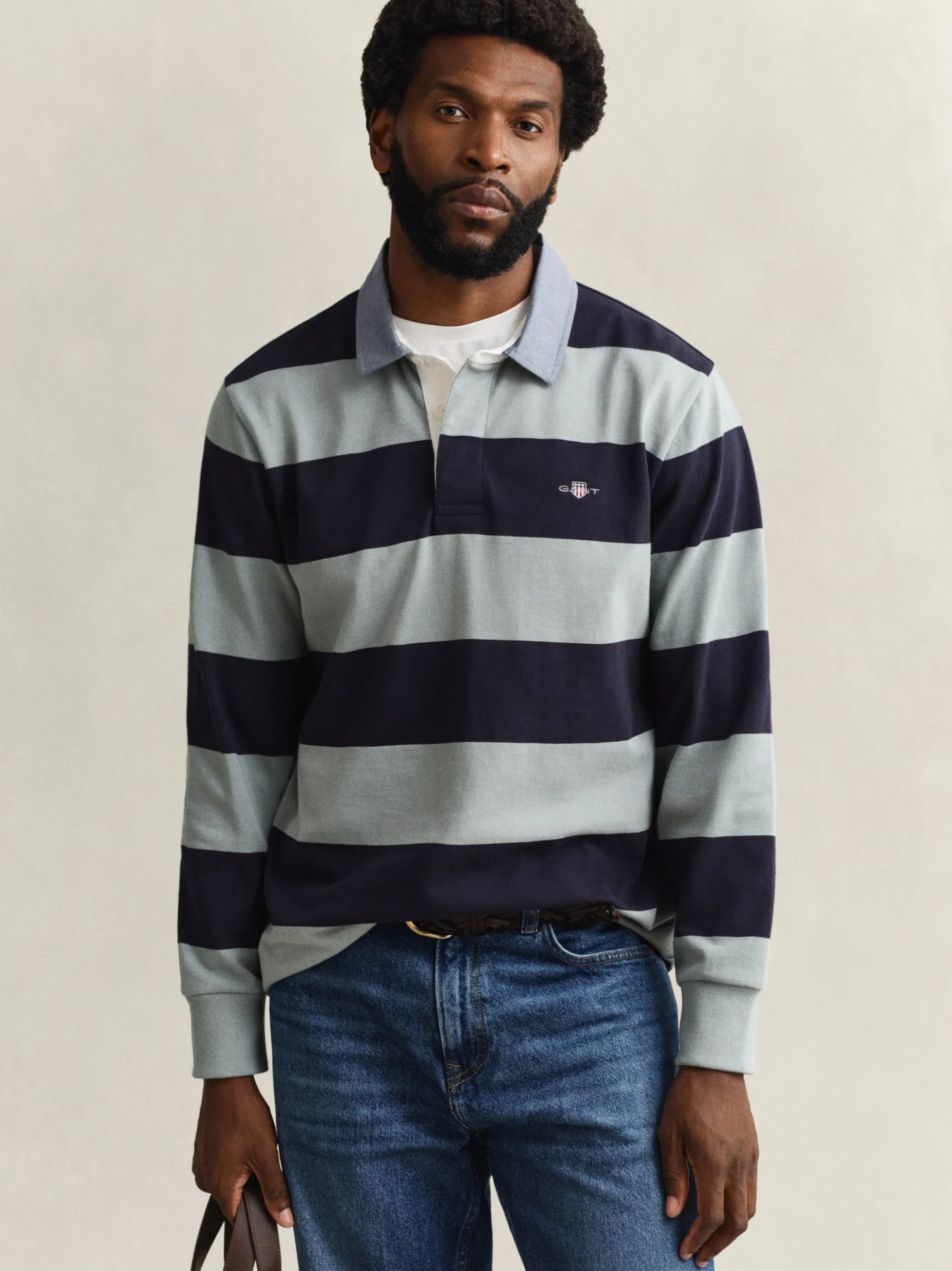 Gant Herren Poloshirt in mint marine - Ärmel: langarm