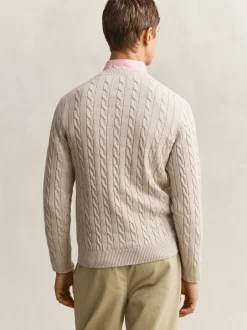 Gant Herren Pullover in kitt - Ausschnitt: Rundhals