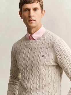 Gant Herren Pullover in kitt - Ausschnitt: Rundhals