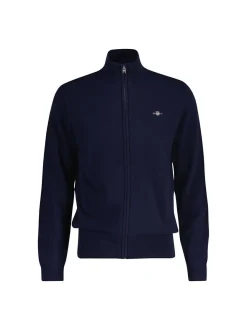 Gant Herren Strickjacke in blau - Ausschnitt: Stehkragen