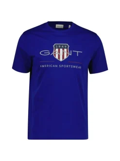 Gant Herren T-Shirt in blau - Ausschnitt: Rundhals