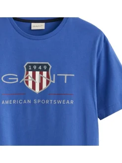 Gant Herren T-Shirt in blau - Ausschnitt: Rundhals