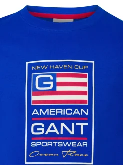 Gant Herren T-Shirt in blau weiß - Ausschnitt: Rundhals