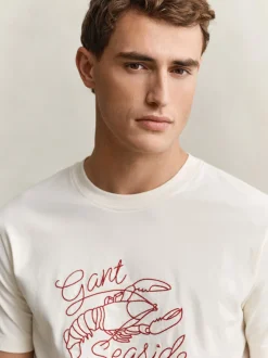 Gant Herren T-Shirt in ecru rot - Ausschnitt: Rundhals