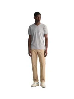 Gant Herren T-Shirt in grau - Ausschnitt: V-Ausschnitt