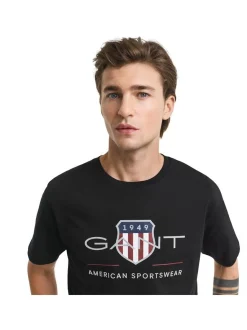 Gant Herren T-Shirt in schwarz - Ausschnitt: Rundhals