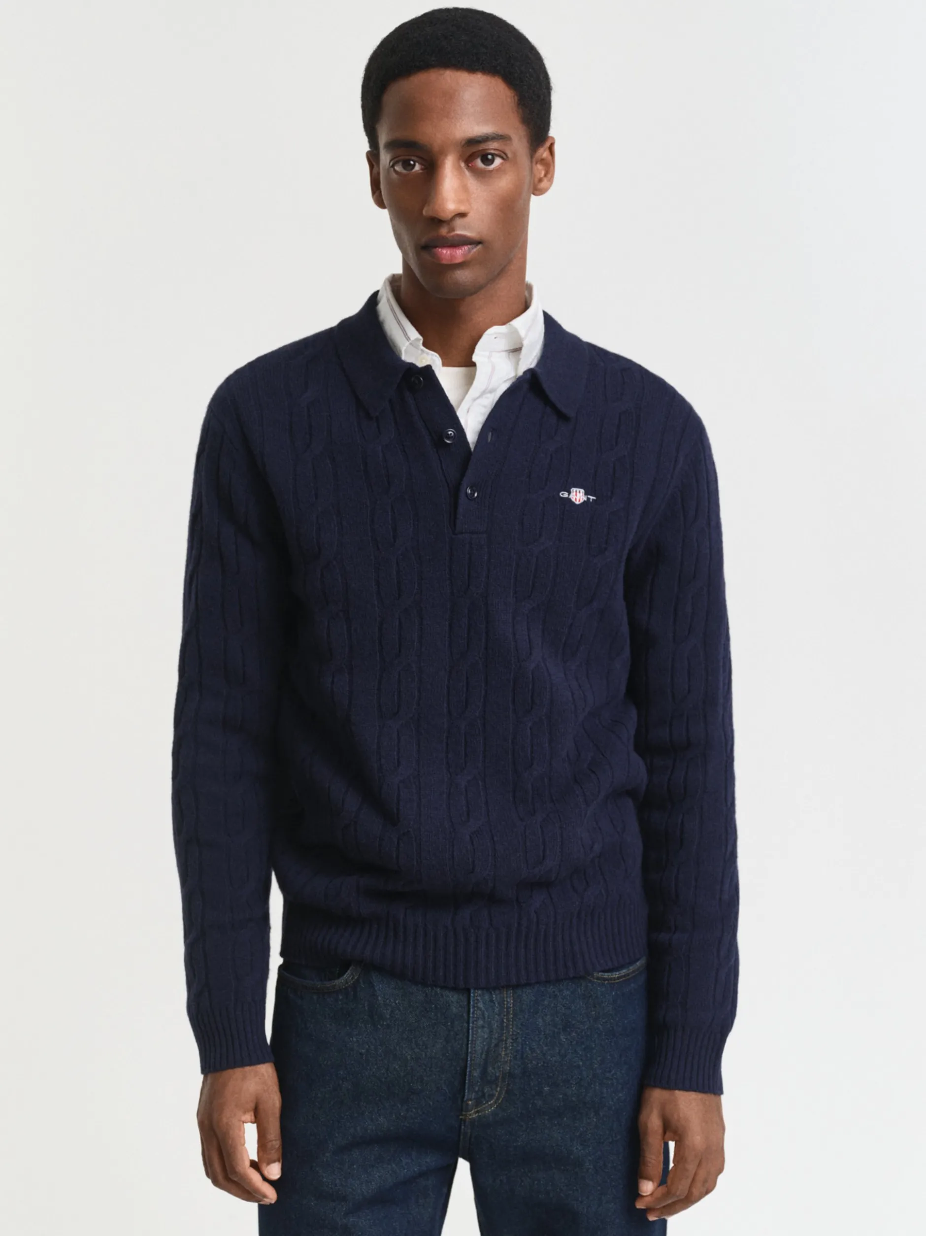 Gant Herren Wollpullover in marine - Ärmel: langarm