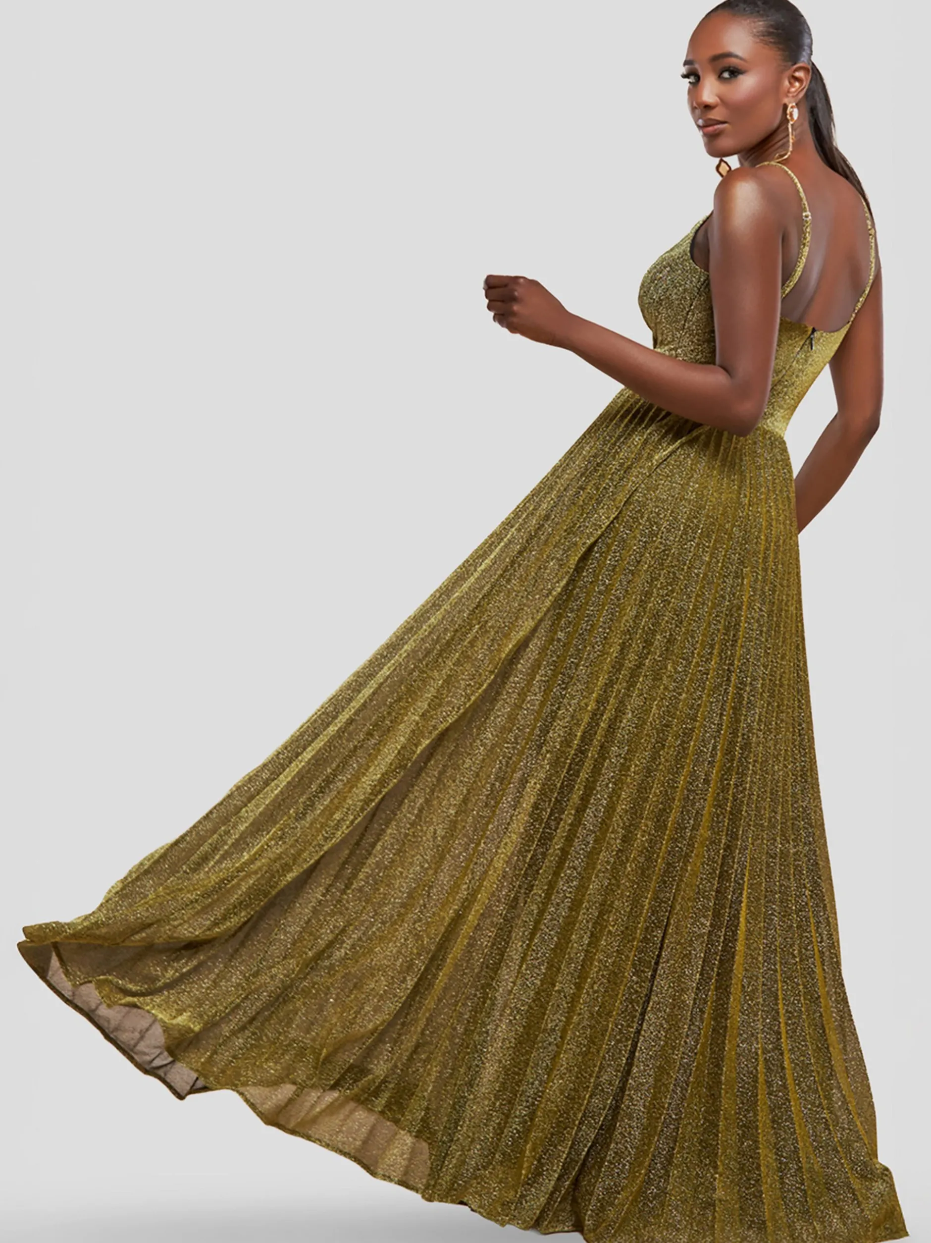 Goddiva Damen Maxikleid in gold - Länge: lang