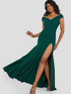 Goddiva Damen Maxi-Kleid in grün - Ausschnitt: Carmen