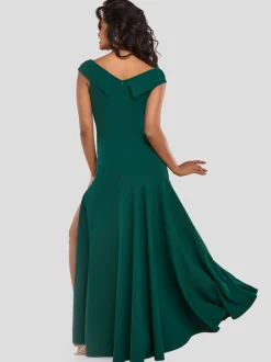 Goddiva Damen Maxi-Kleid in grün - Ausschnitt: Carmen