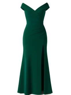 Goddiva Damen Maxi-Kleid in grün - Ausschnitt: Carmen
