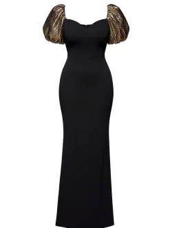 Goddiva Damen Maxi-Kleid in schwarz - Länge: lang