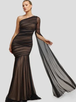Goddiva Damen Maxi Kleid in schwarz - Ausschnitt: Carmen
