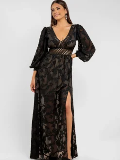 Goddiva Damen Maxi-Kleid in schwarz - Länge: lang